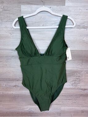 Quince Olive Green V-Neck One-Piece Swimsuit NWT Size Large